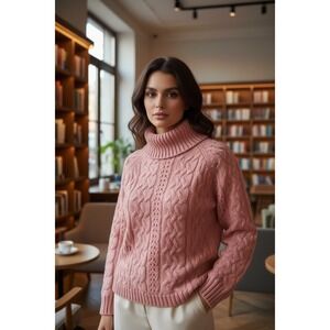Express Tricot Pink Turtleneck Sweater Mohair Blend Women's M Chunky Elevated